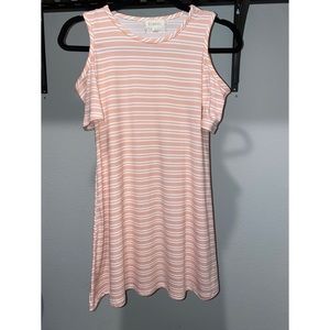 Btween pink and white stripe cold shoulder dress